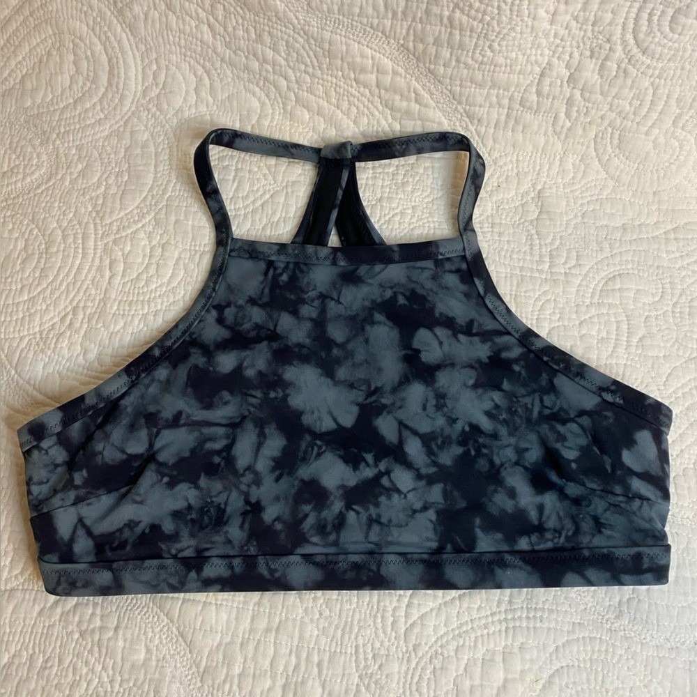 Athleta Women Black Grey Tie Dye High‎ Neck Racerback Sports Bra Size M